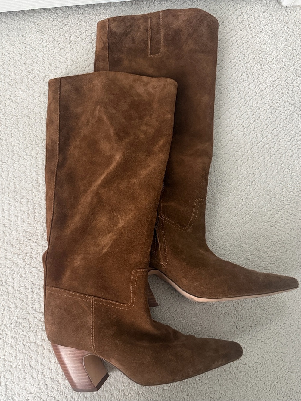 Women's Wide Calf Tall Suede Boots in chestnut - Classic Knee-High Style